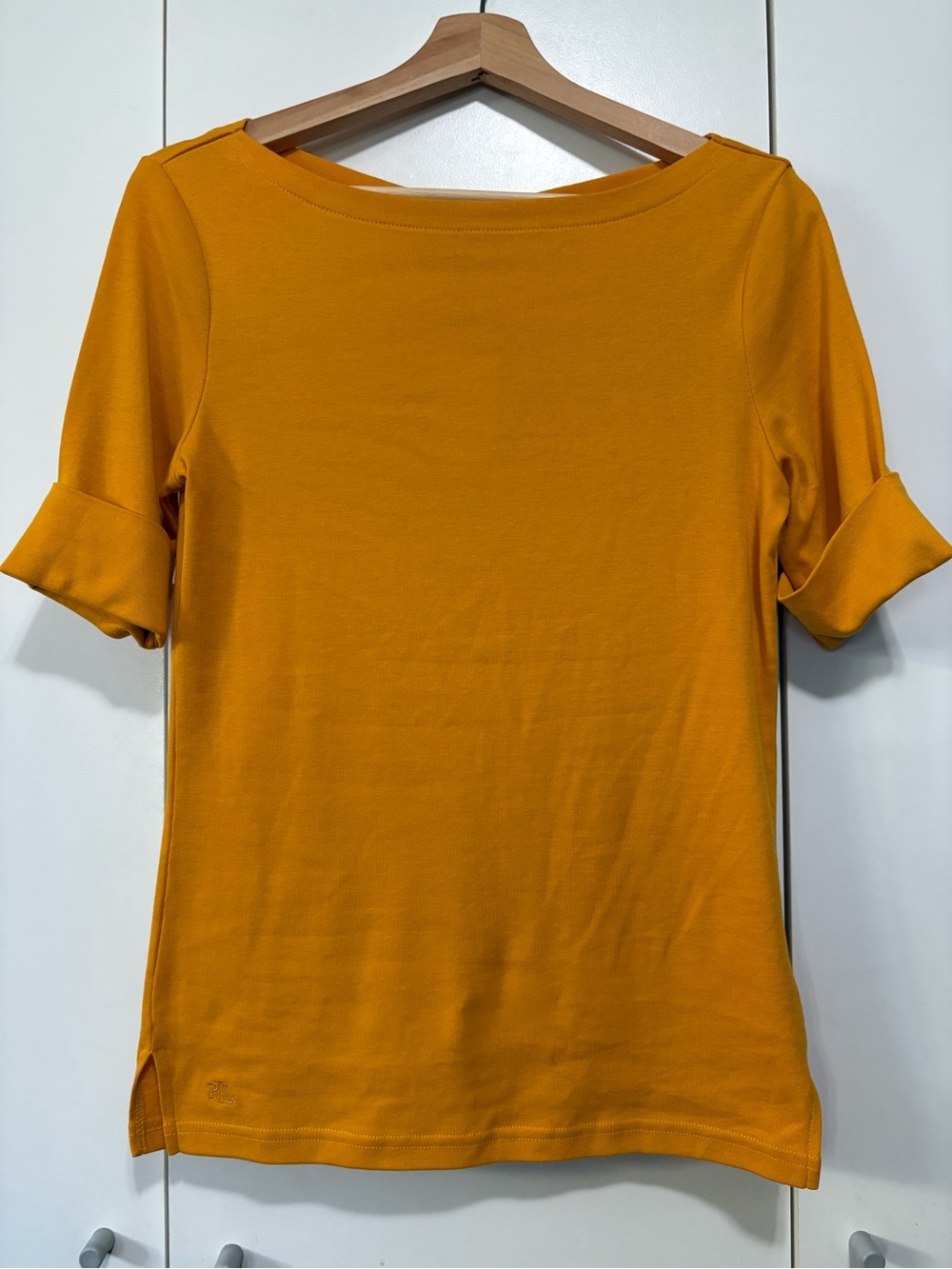 Lauren Ralph Lauren Short Sleeve Boatneck Top in Mustard Yellow